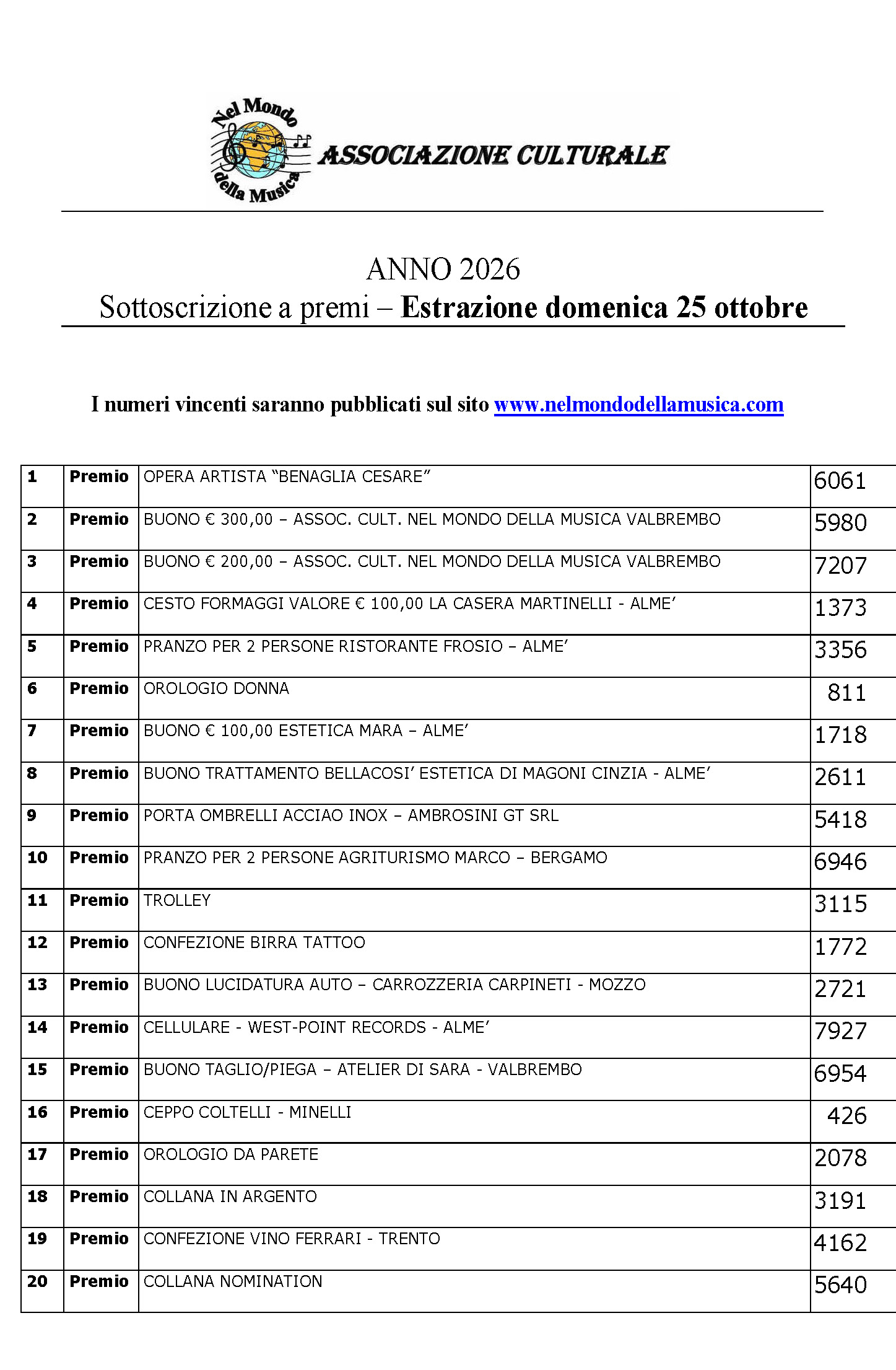 ESTRAZIONE OTTOBRE 2026 Pagina 1